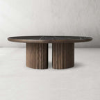 Astor Round Coffee Table Marble Top Oak Wood Base Sofa Center Tea Table