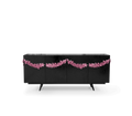 Luxury Black Sideboard Buffet Cabinet with Floral Carved Details & Storage