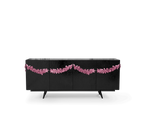 Luxury Black Sideboard Buffet Cabinet with Floral Carved Details & Storage