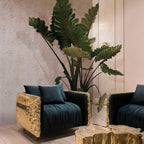 Luxury Imperfect Sculptural Armchair with Hammered Brass Frame & Artistic Design