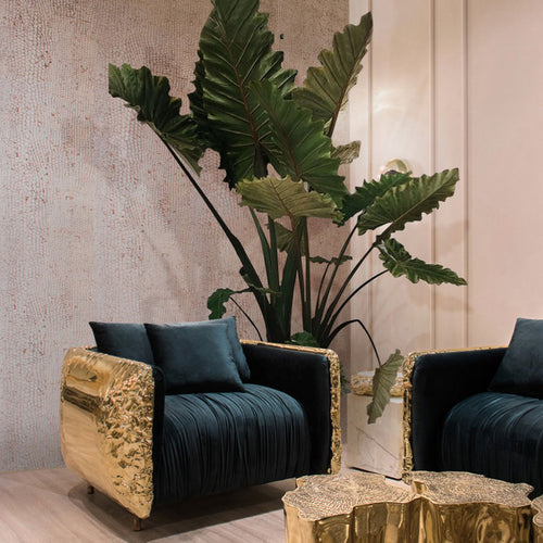 Luxury Imperfect Sculptural Armchair with Hammered Brass Frame & Artistic Design