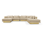 Luxury Modular Sofa with Karst-Inspired Sculptural Design & Polished Brass Frame