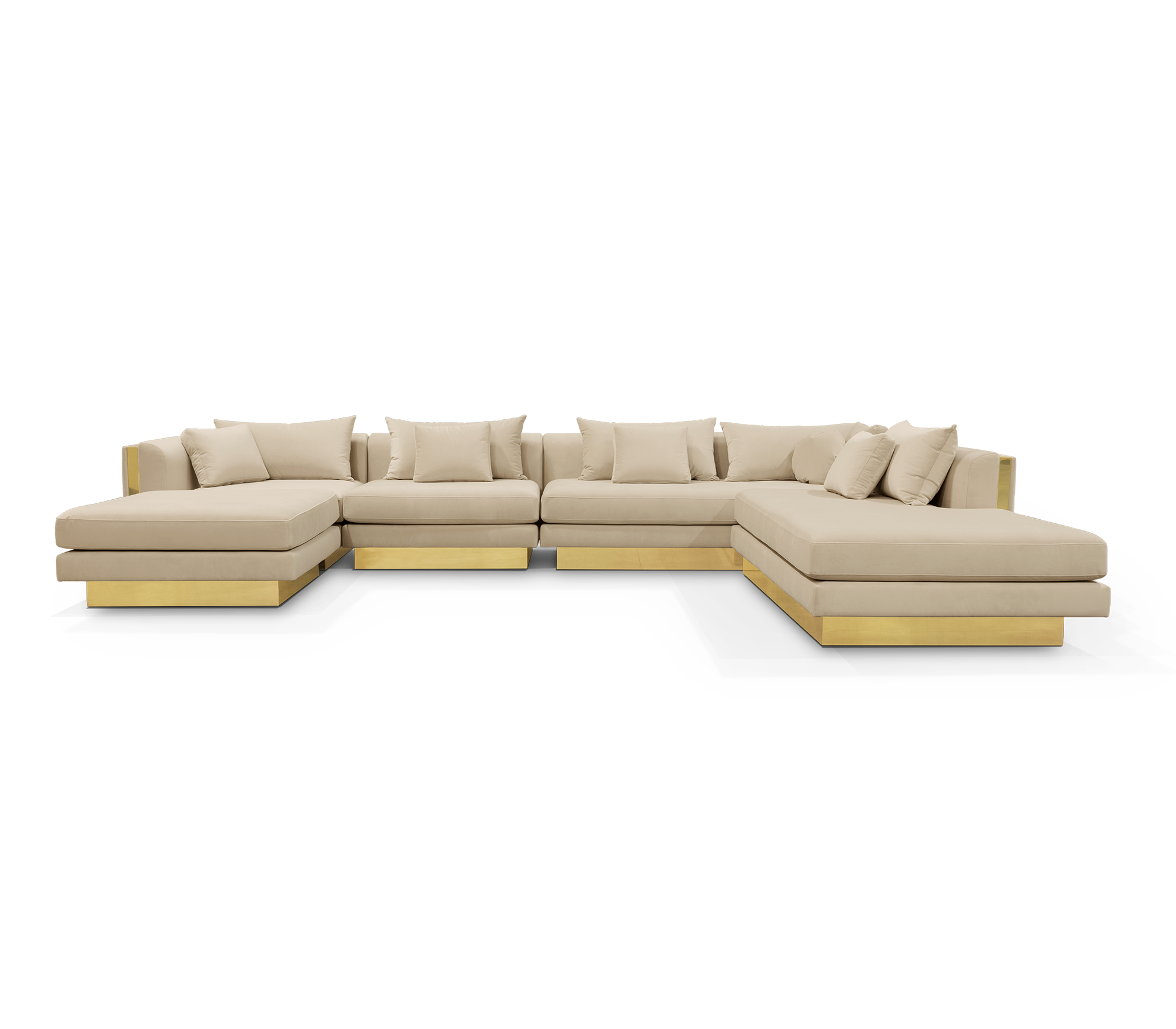 Luxury Modular Sofa with Karst-Inspired Sculptural Design & Polished Brass Frame
