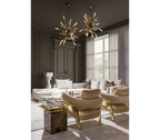 Luxury Sculptural Armchair with Polished Hammered Brass Legs & Curved Upholstery Design