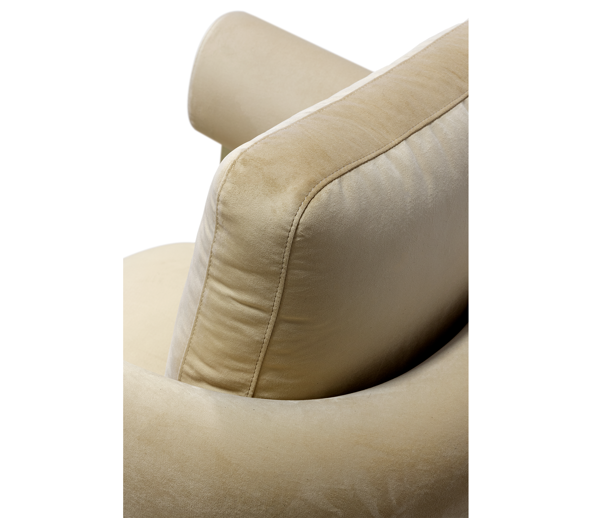 Luxury Sculptural Armchair with Polished Hammered Brass Legs & Curved Upholstery Design