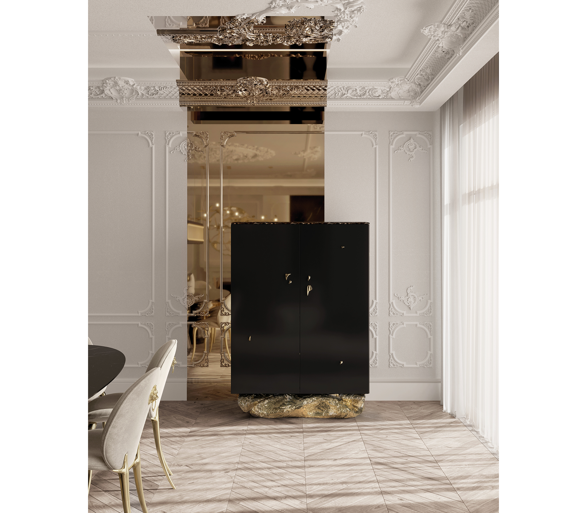 Luxury Marble Storage Cabinet with Brass Base, Hidden Shelves & Designer Storage