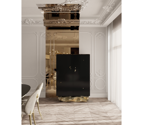 Luxury Marble Storage Cabinet with Brass Base, Hidden Shelves & Designer Storage