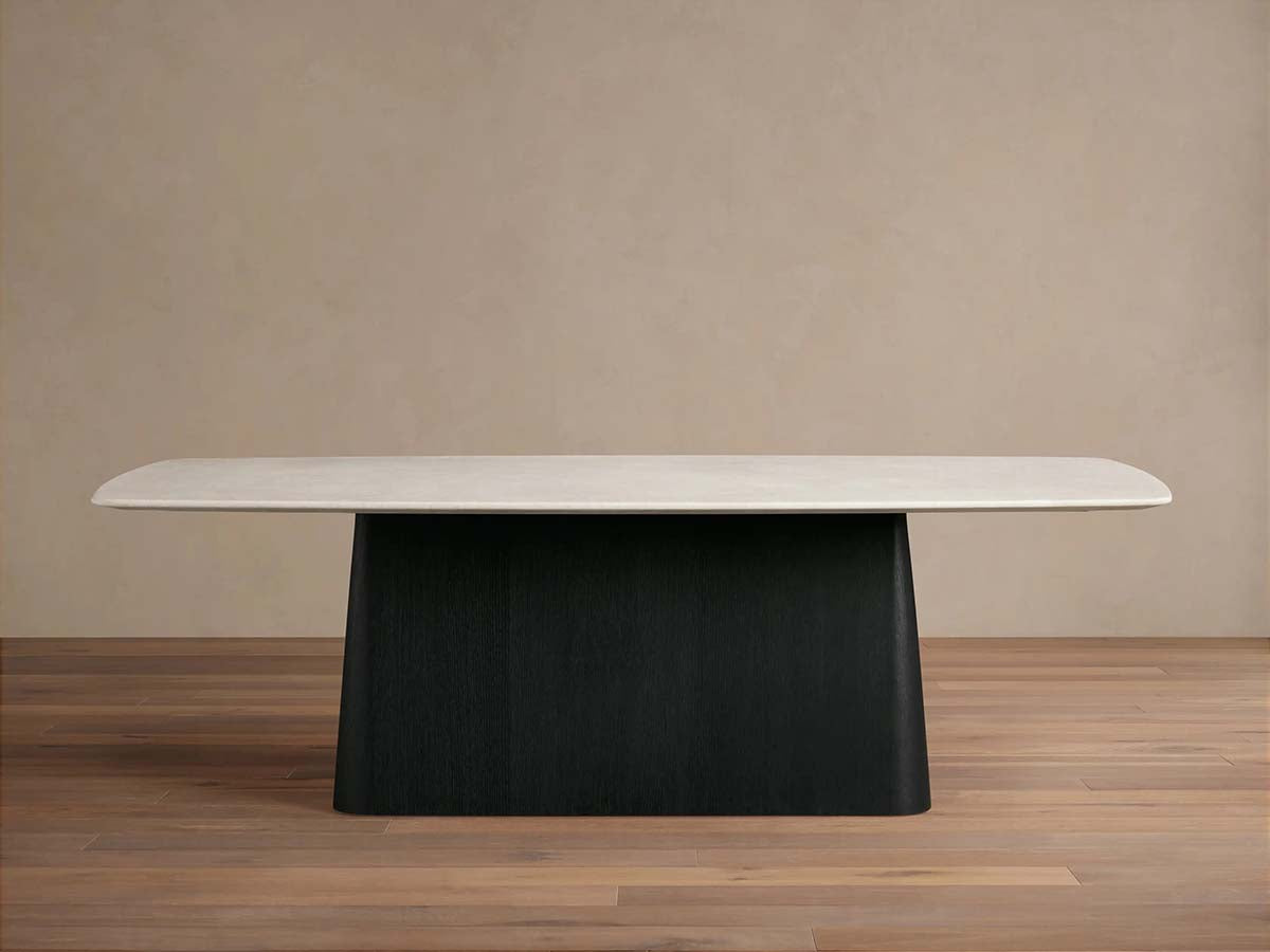 Saint Germain Stone Dining Table with Natural Stone Marble Wood Toulouse Base