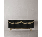 Luxury Walnut Burl Sideboard Buffet Cabinet with Hand-Carved Floral Doors & Storage