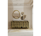 Luxury Gold Sideboard Buffet Cabinet with Sculptural Metal Design & Hidden Storage