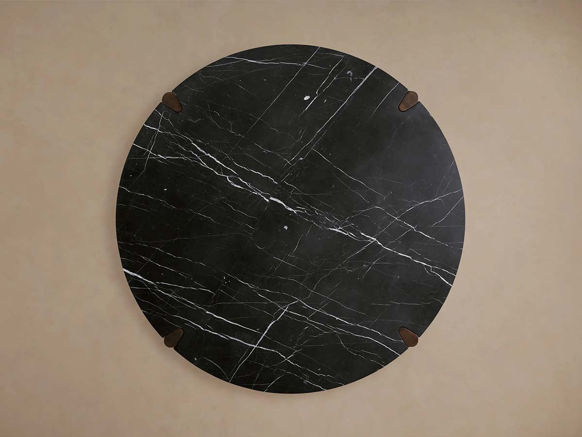 Pyet Round Dining Table with Floating Marble Stone Top & Solid Oak Wood Base