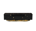 Luxury Black Gold Media Console with Marble Top & Hidden Storage