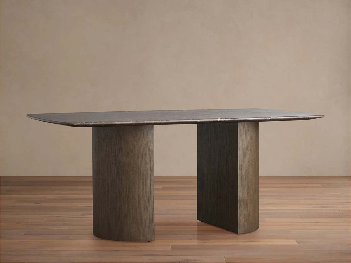 Saint Germain Stone Dining Table with Natural Marble Top Wood Dauphine Base