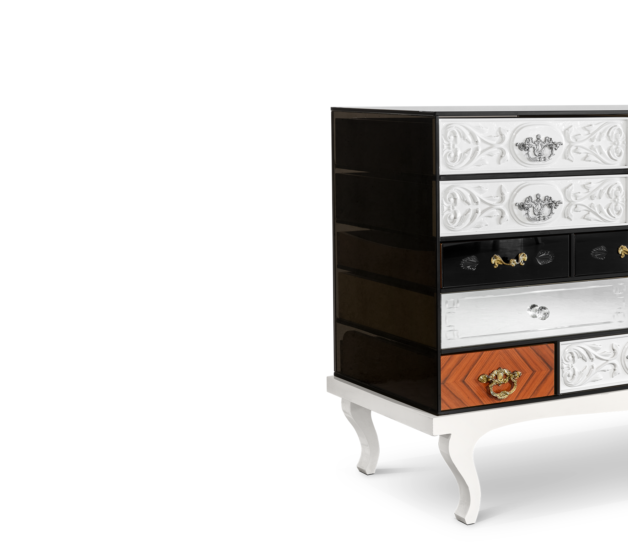 Luxury Patchwork Wood Sideboard Buffet Cabinet with Hidden Storage