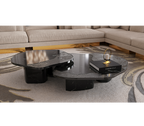 Luxury Calacatta Marble Coffee Table with Black Sculptural Base & Modern Design