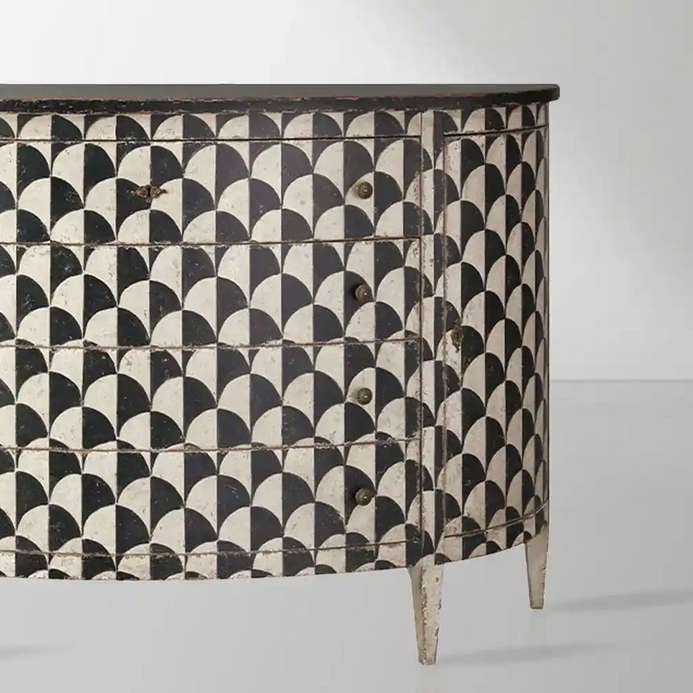 Andretta Pappelholz-Schrank/Sideboard im modernen Wohnstil mit schwarz-weißem geometrischem Muster