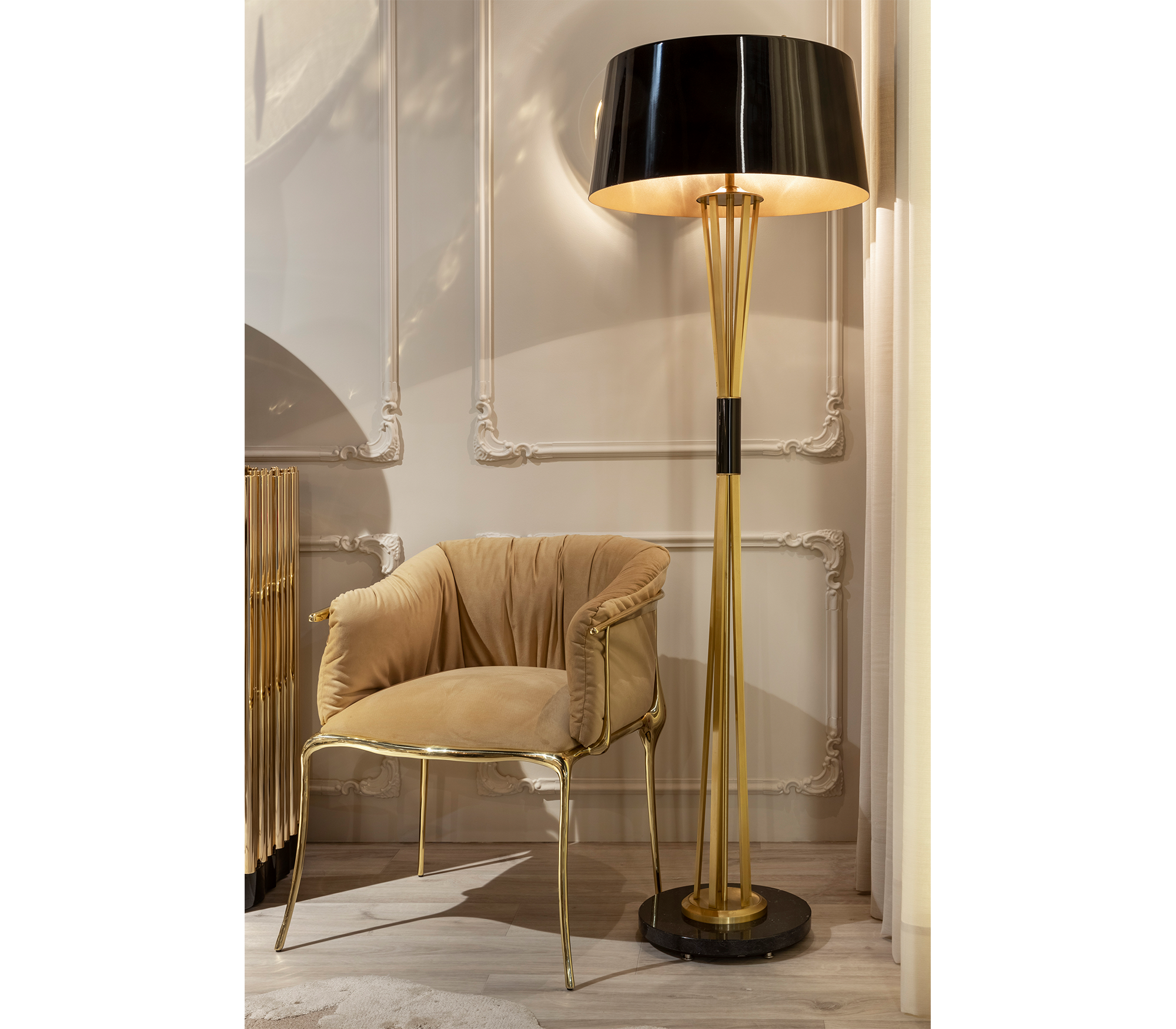Luxury Surrealist Armchair with Gold-Plated Brass Frame, Velvet Seat & Sculptural Design