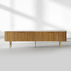 Finnley Luxurious Marble Stone Top Buffet Sideboard Wood Low TV Stand Cabinet Media Console television Storage Side Unit