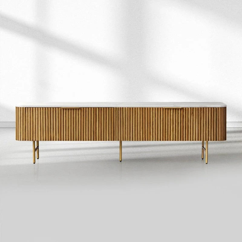 Finnley Luxurious Marble Stone Top Buffet Sideboard Wood Low TV Stand Cabinet Media Console television Storage Side Unit