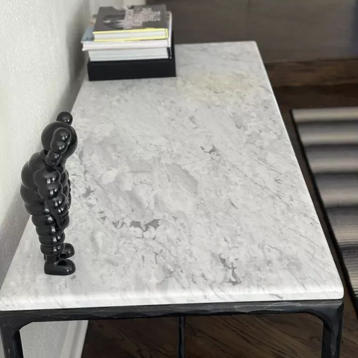 Thaddeus Metal Rectangle Marble Console Table Hand-Forged Entryways Entrance Table