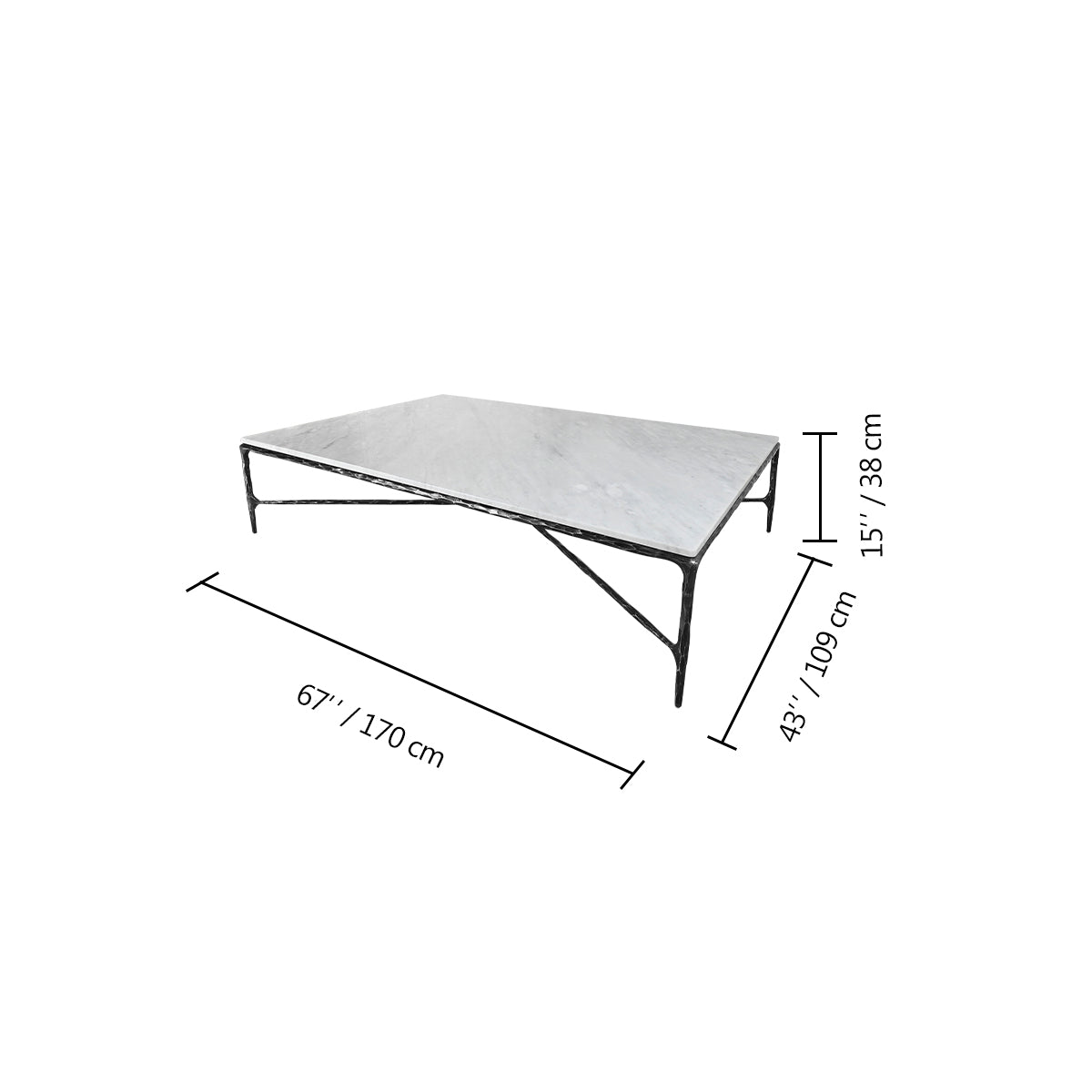 Thaddeus Metal Rectangle Marble Coffee Table Hand-Forged Living Sofa Center Tea Table