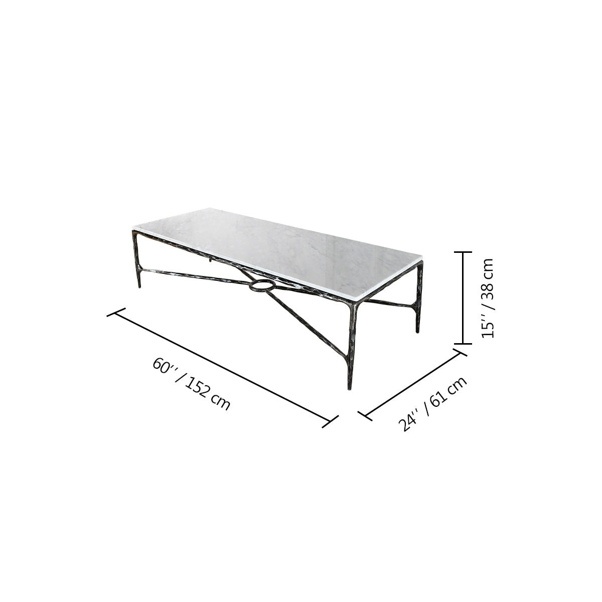 Thaddeus Metal Rectangle Marble Coffee Table Hand-Forged Living Sofa Center Tea Table