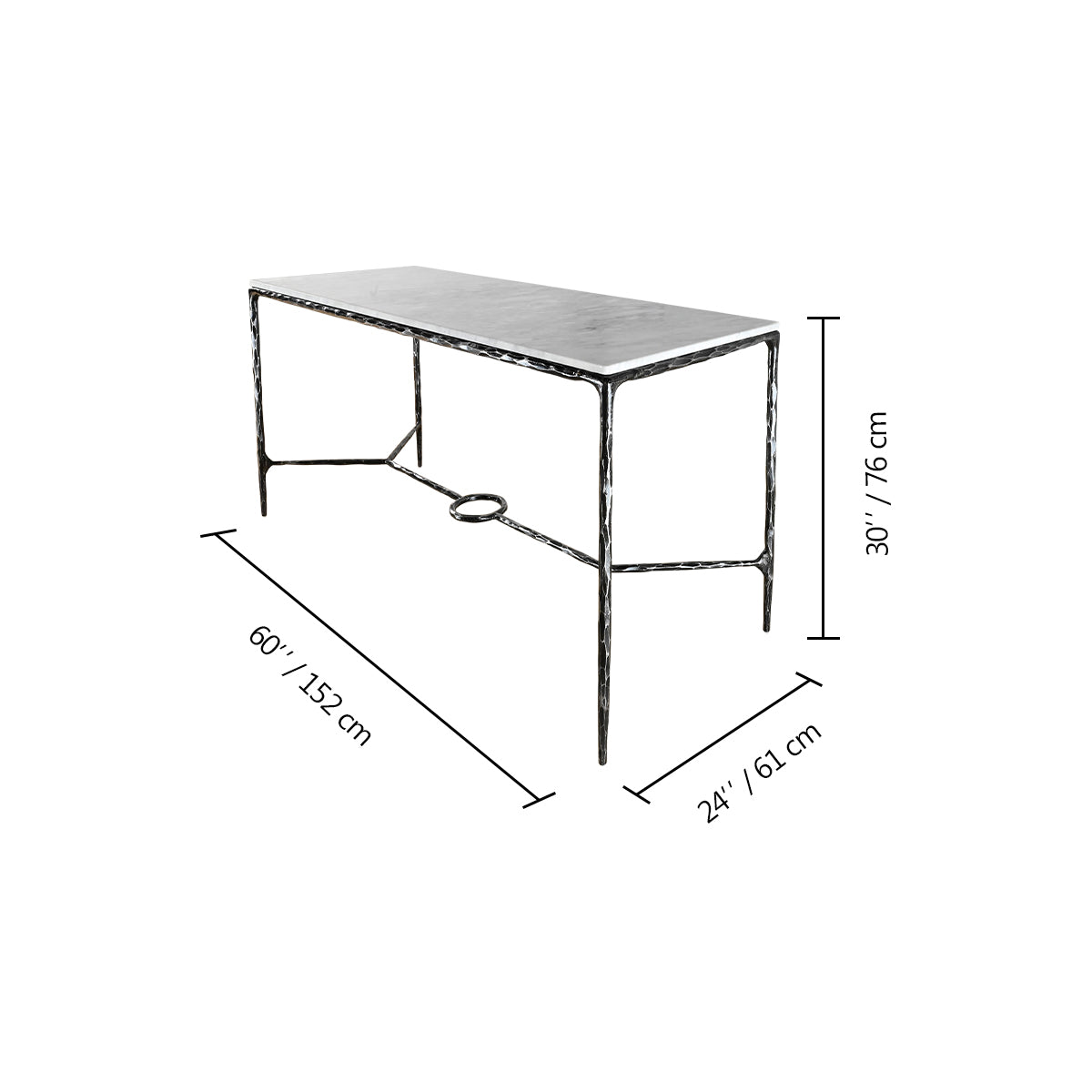 Thaddeus Metal Rectangle Marble Desk Hand-Forged Office Desk Computer Desk