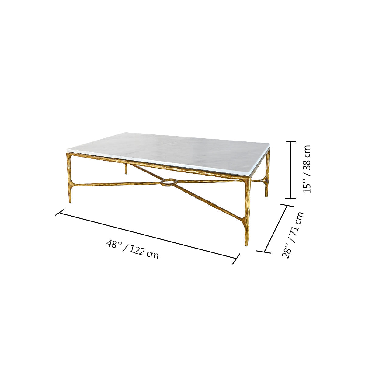 Thaddeus Metal Rectangle Marble Coffee Table Hand-Forged Living Sofa Center Tea Table