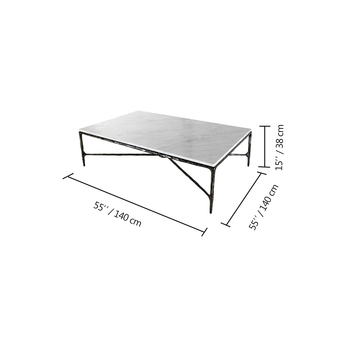 Thaddeus Metal Rectangle Marble Coffee Table Hand-Forged Living Sofa Center Tea Table