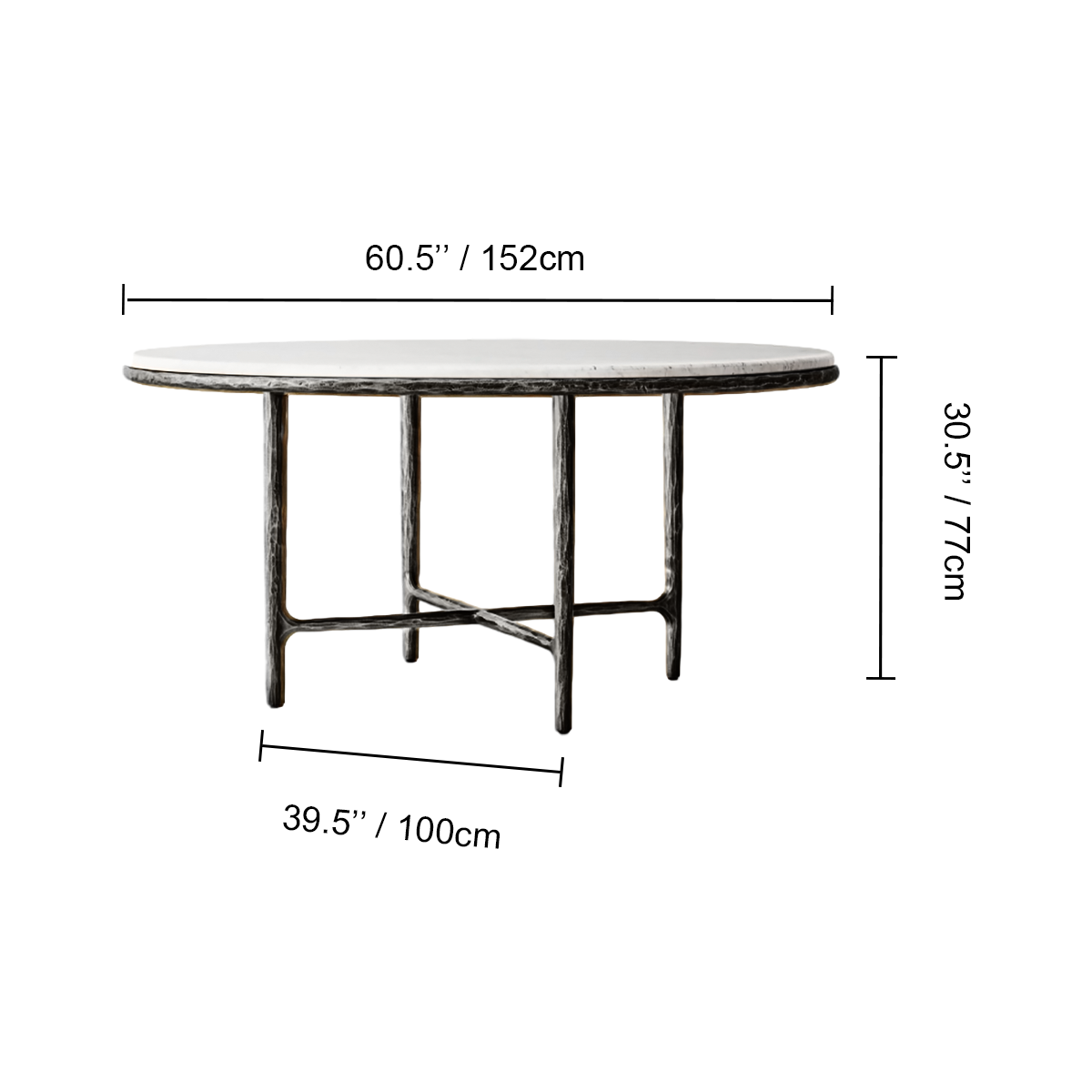 Thaddeus Metal Marble Round Dining Table Hand-Forged Kitchen Table