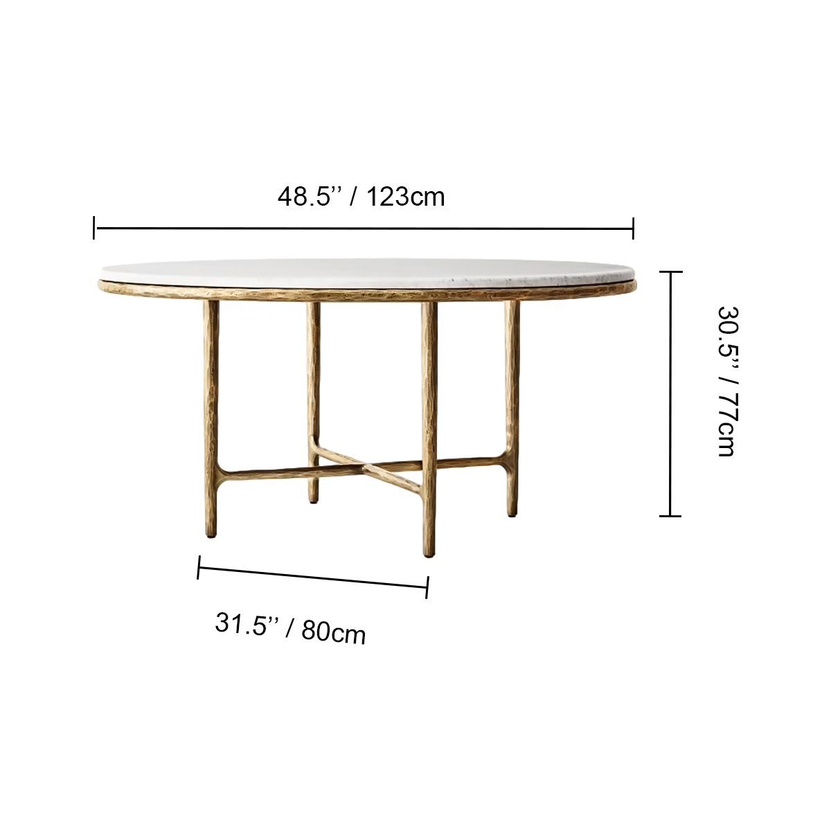 Thaddeus Metal Marble Round Dining Table Hand-Forged Kitchen Table