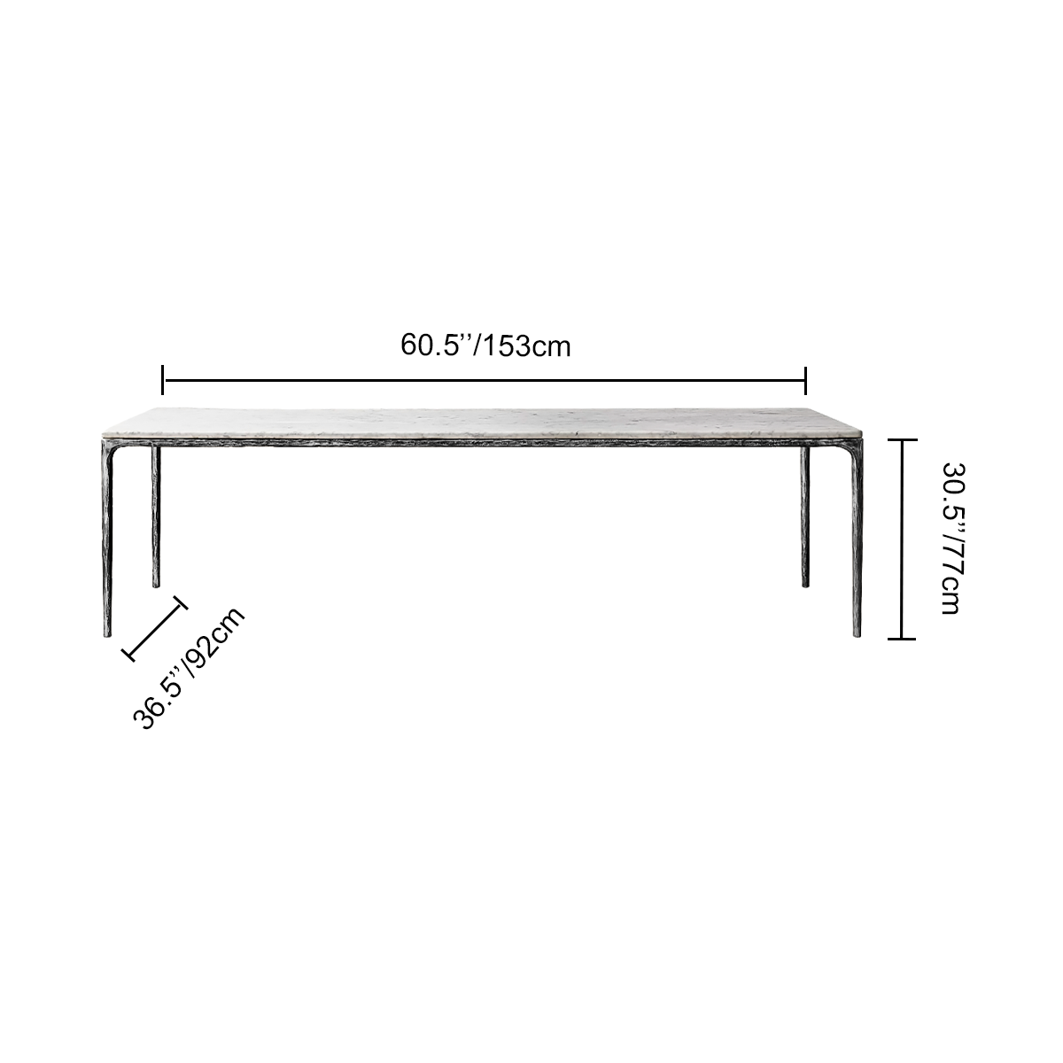Thaddeus Metal Marble Rectangular Dining Table Hand-Forged Kitchen Table