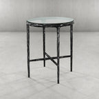 Thaddeus Metal Glass Round Side Table Hand-Forged End Table