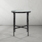 Thaddeus Metal Glass Round Side Table Hand-Forged End Table