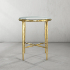 Thaddeus Metal Glass Round Side Table Hand-Forged End Table
