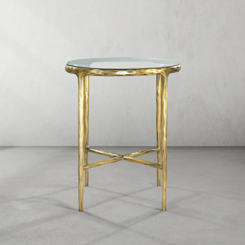 Thaddeus Metal Glass Round Side Table Hand-Forged End Table