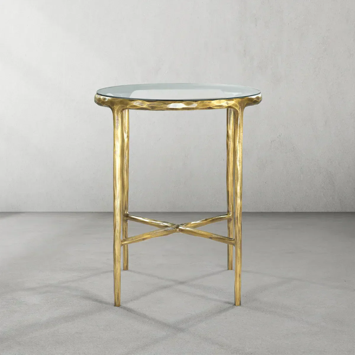 Thaddeus Metal Glass Round Side Table Hand-Forged End Table
