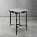 Thaddeus Metal Glass Round Side Table Hand-Forged End Table