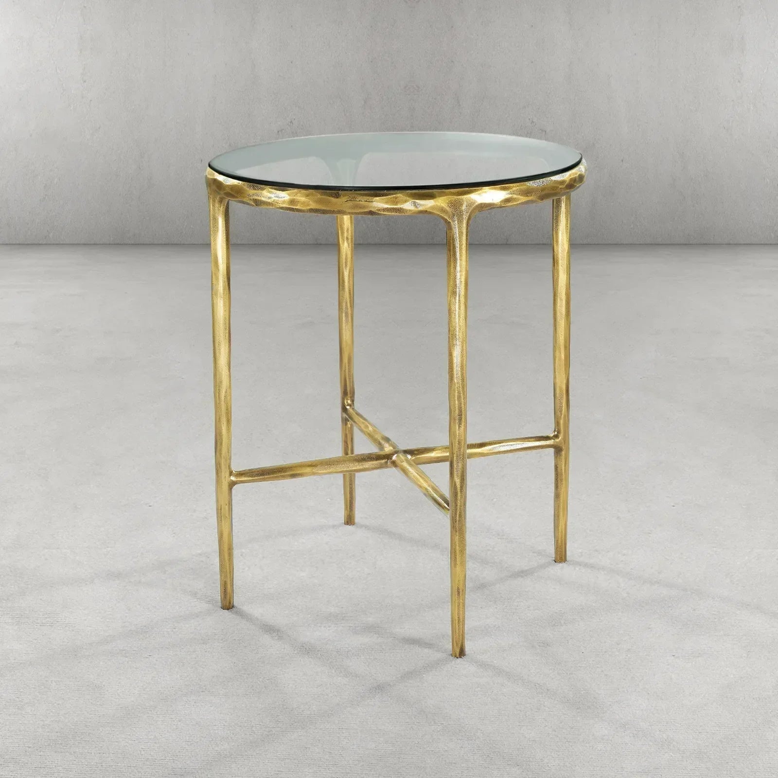 Thaddeus Metal Glass Round Side Table Hand-Forged End Table