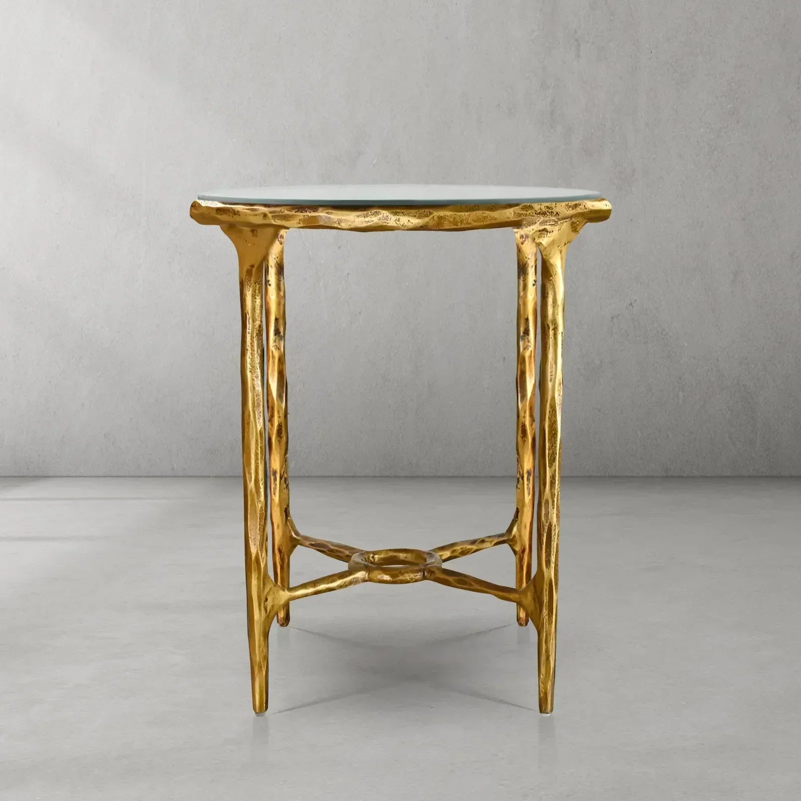 Thaddeus Metal Glass Round Side Table Hand-Forged End Table