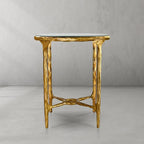 Thaddeus Metal Glass Round Side Table Hand-Forged End Table