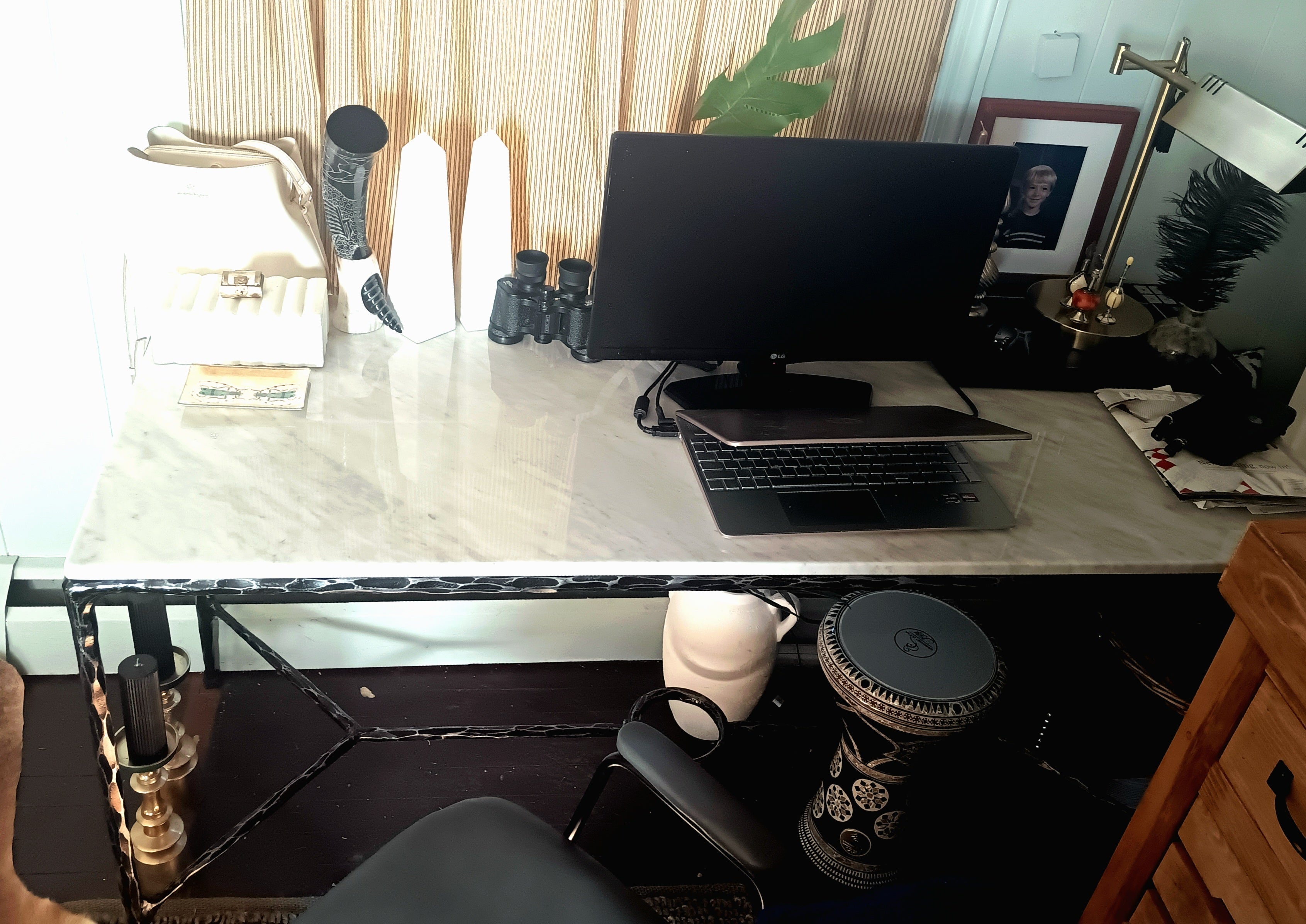 Thaddeus Metal Rectangle Marble Desk Hand-Forged Office Desk Computer Desk