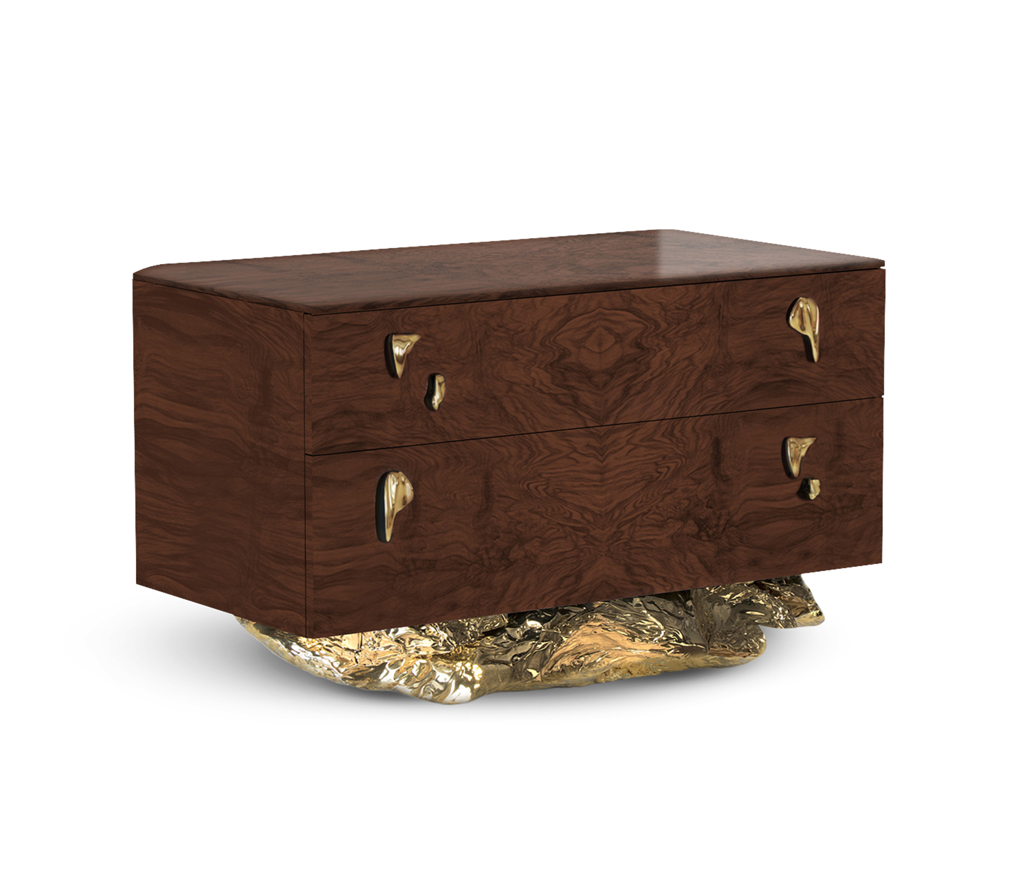 Angra Walnut Root Organic Gold Base Luxury Nightstand