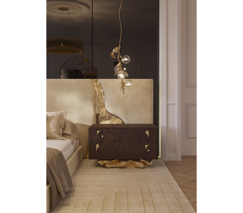 Angra Walnut Root Organic Gold Base Luxury Nightstand