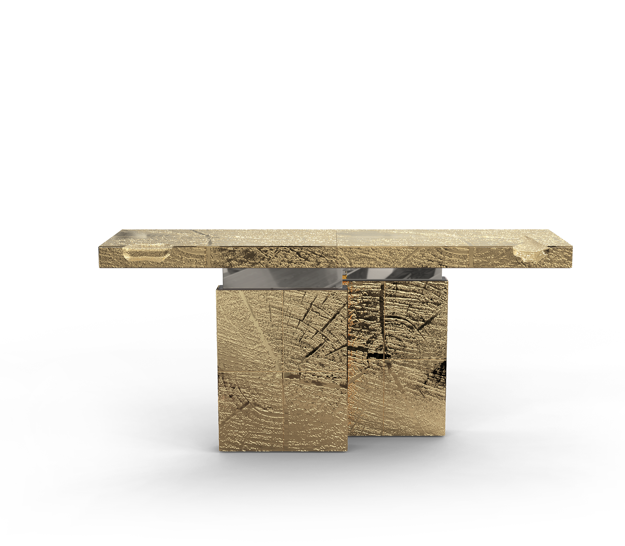 Empire Consoles Hammered Gilded Brass Entryways Cabinet Table