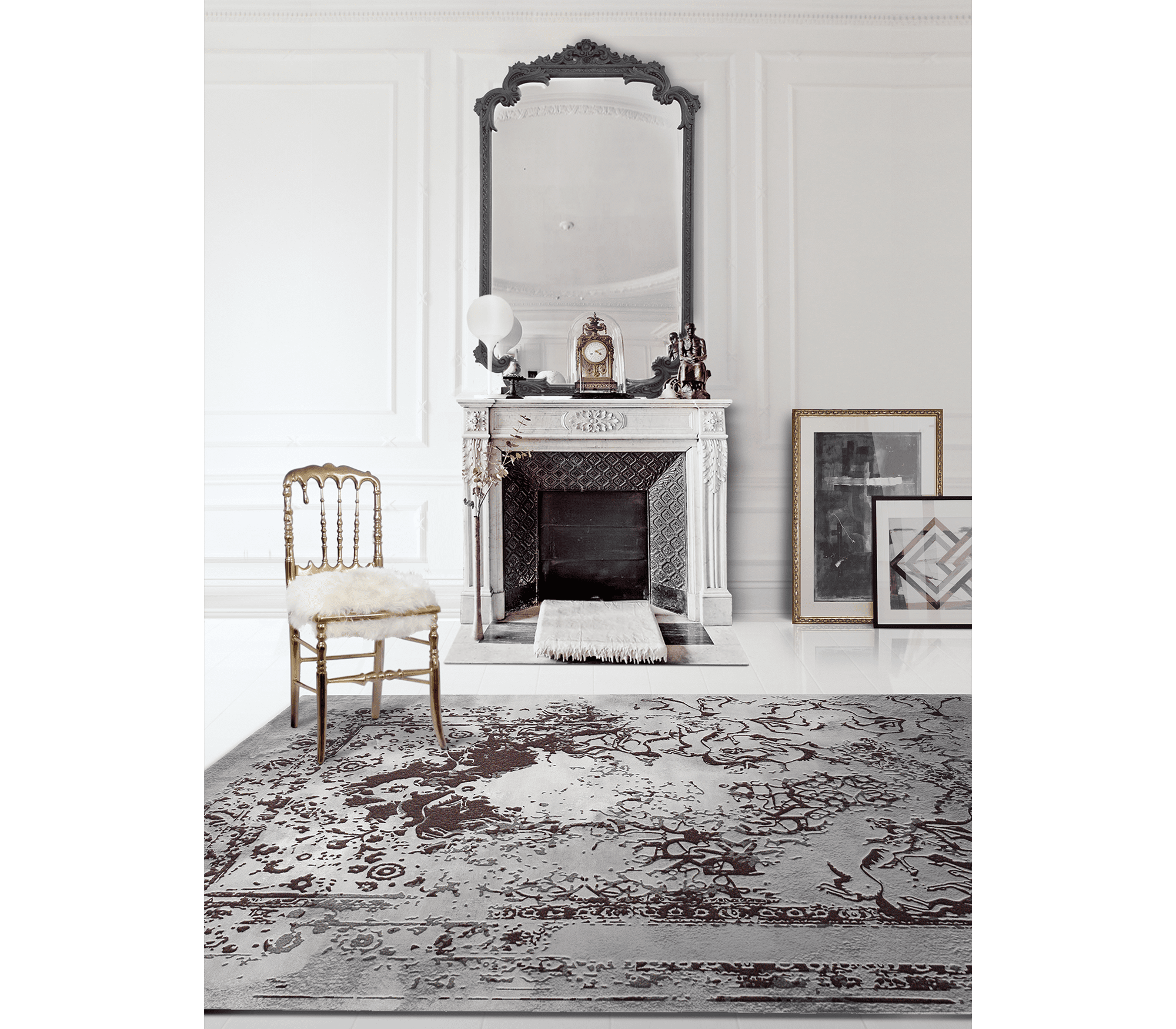 Emporium Fur Surrealist Gold Plated Luxury Chair with Soft Fluffy White Seat