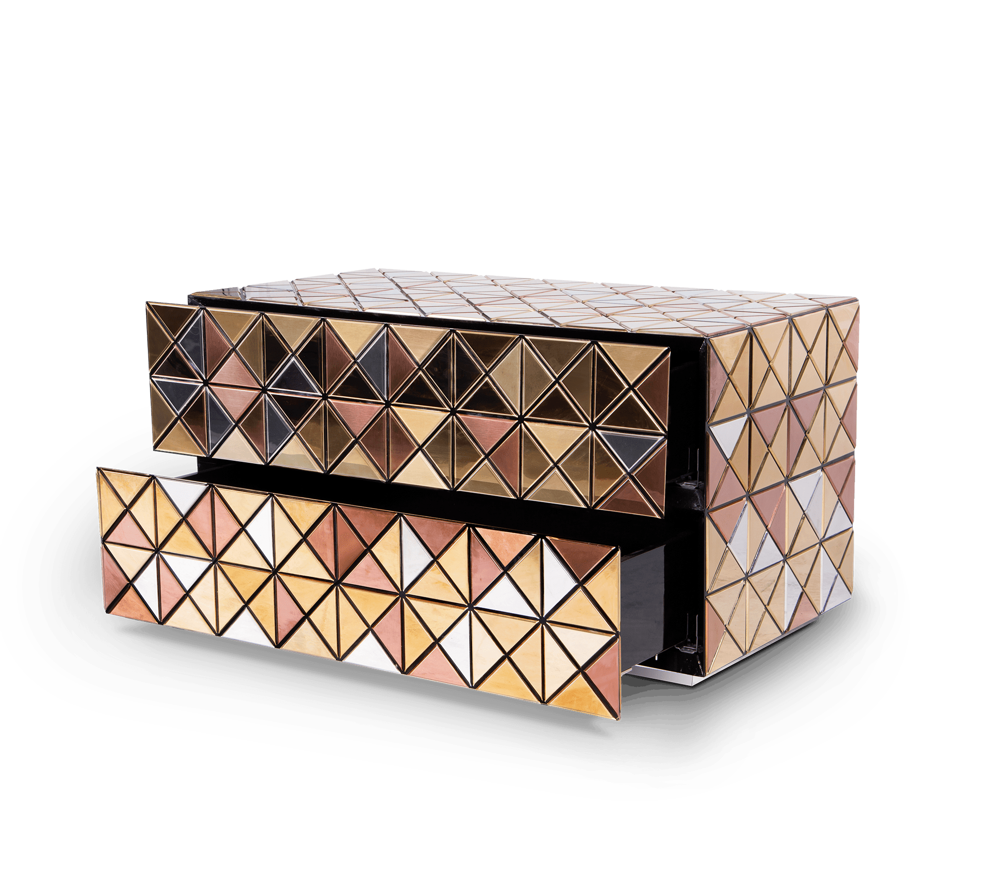 Pixel Geometric Mixed Metal Mirrored Luxury Nightstand