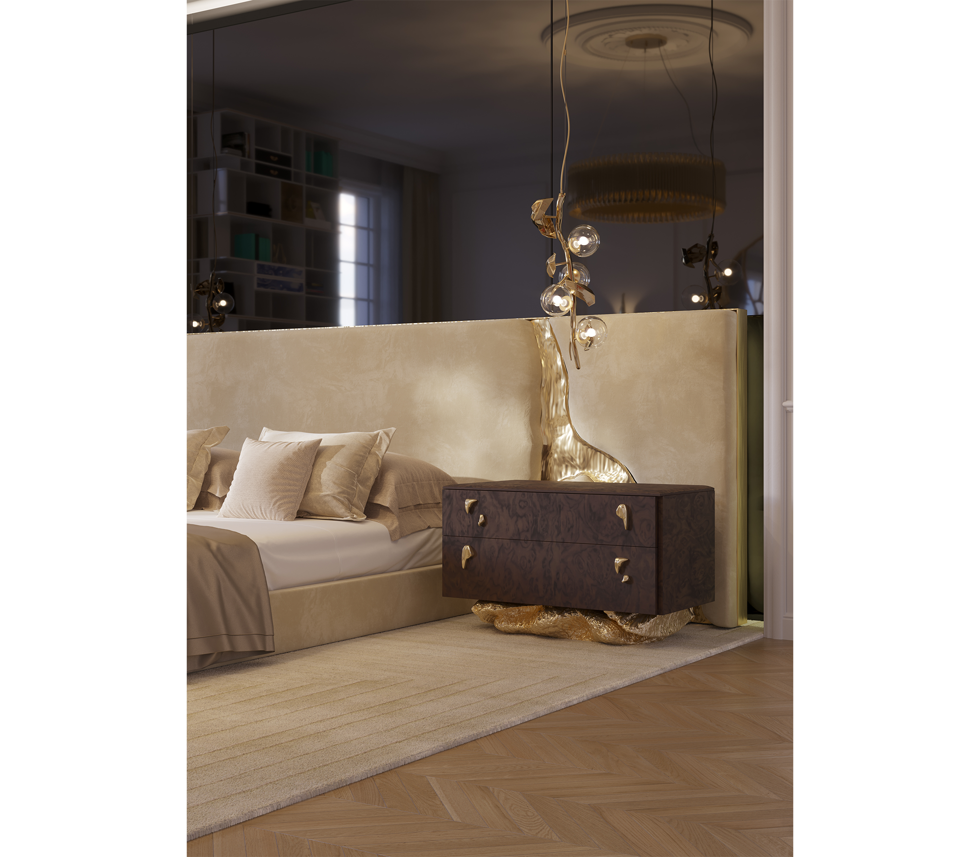 Angra Walnut Root Organic Gold Base Luxury Nightstand