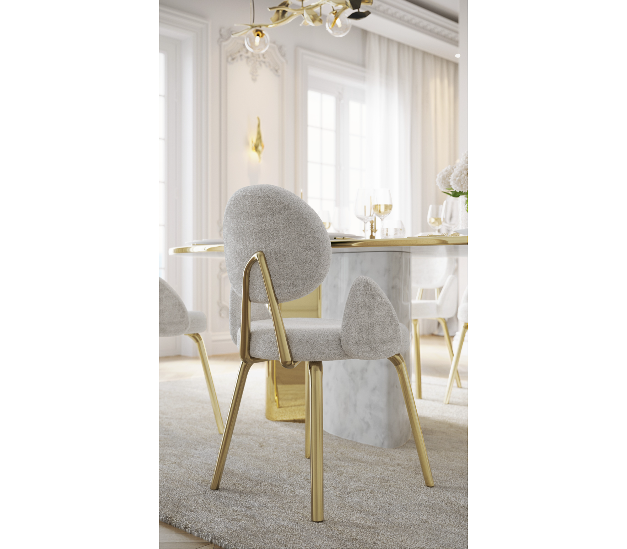 Althea Bouclé Sculptural Polished Gold Luxury Dining Chair