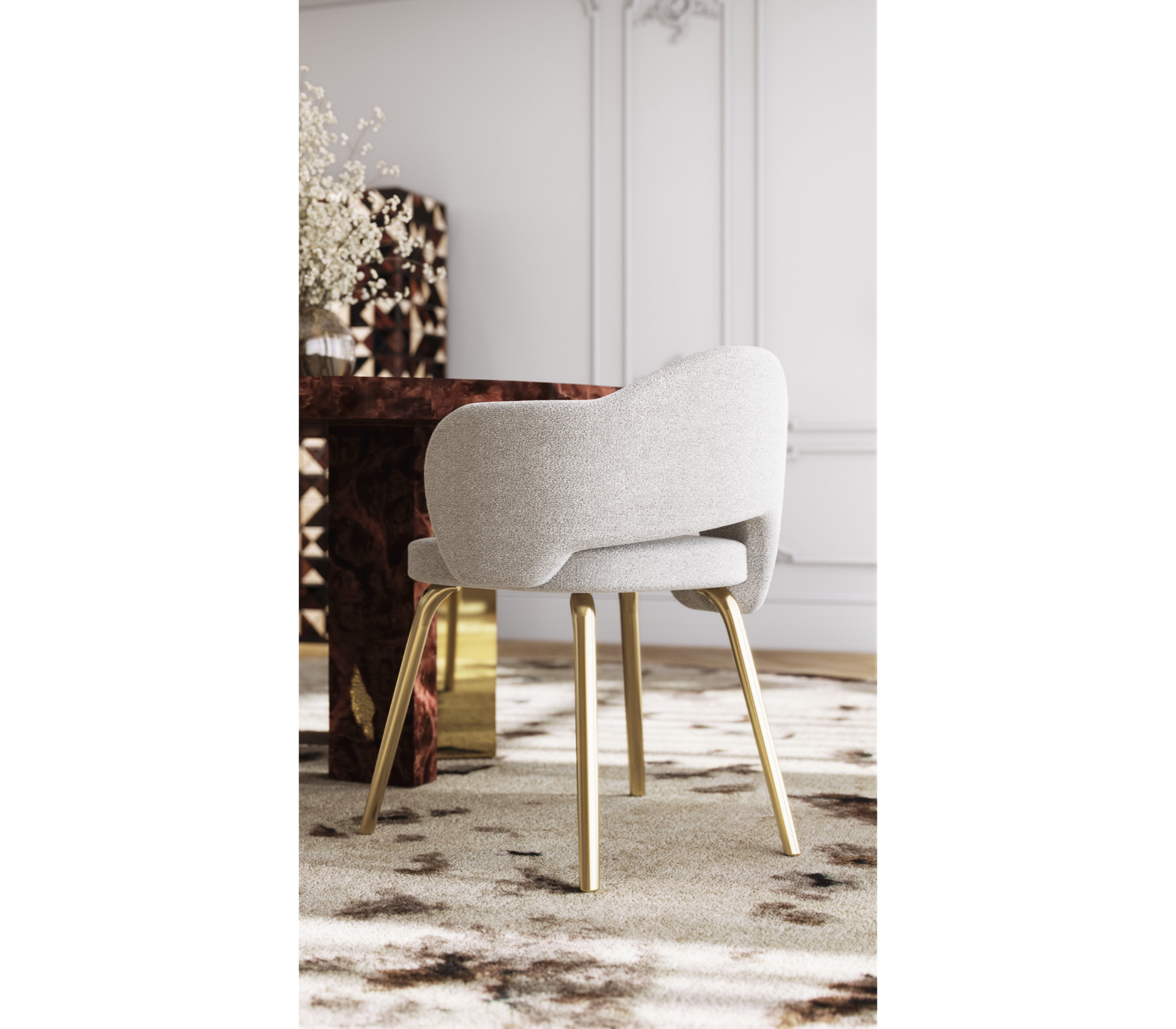 Amara Bouclé Modern Luxury Brass Chair